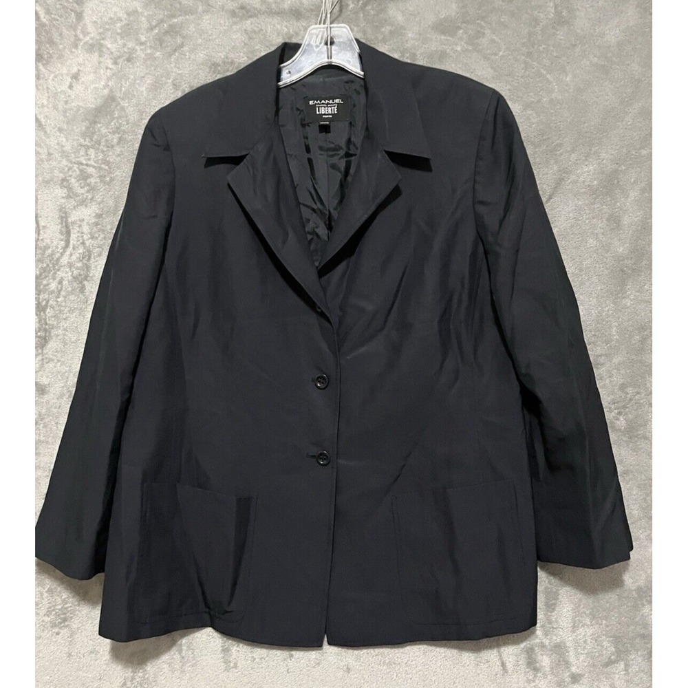 Emanuel‎ Ungaro Liberte Black 100% Silk Blazer Jacket Womens Size 14 48